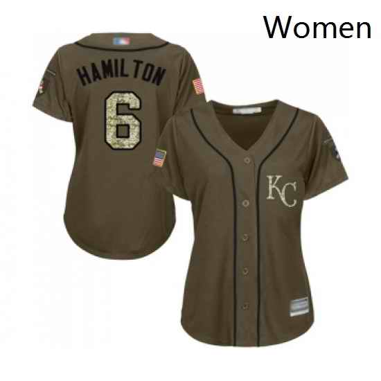 Womens Kansas City Royals 6 Billy Hamilton Authentic Green Salute to Service Baseball Jersey